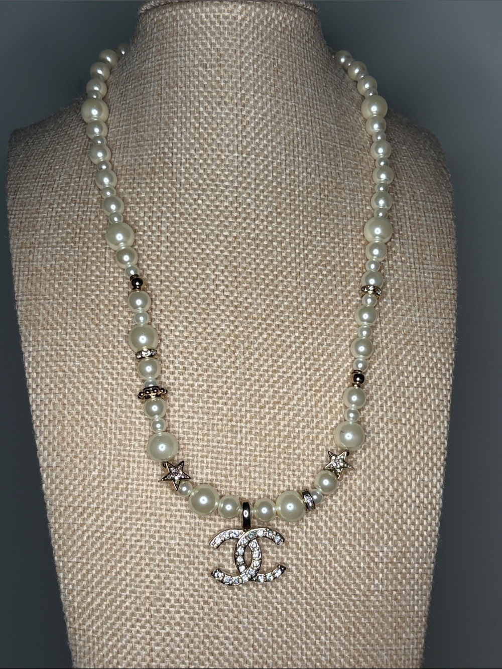 Pearl Necklace with Crystal CC Pendant - Ivory